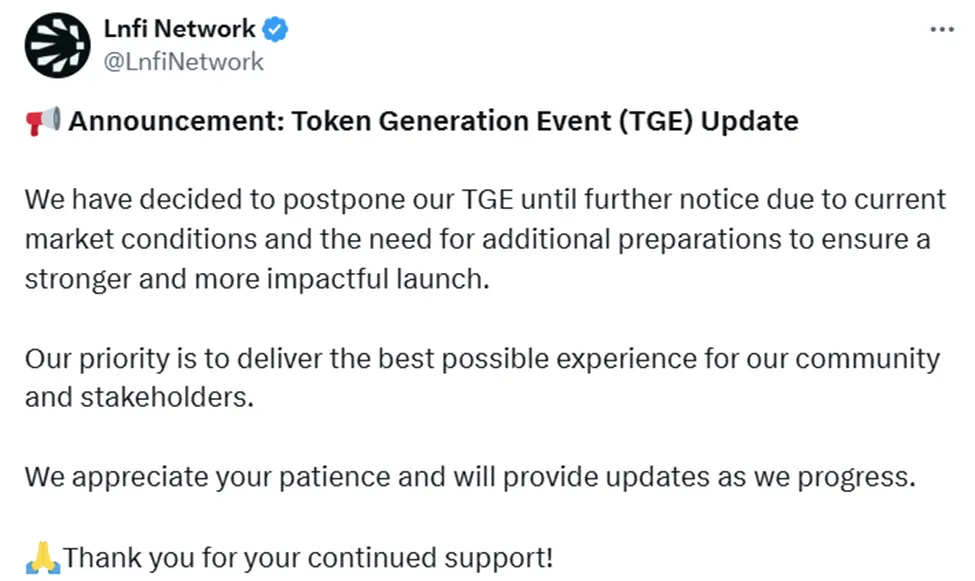 Lnfi Network 推迟 TGE 背后,BTC 生态持续疲软,未来还有救吗?