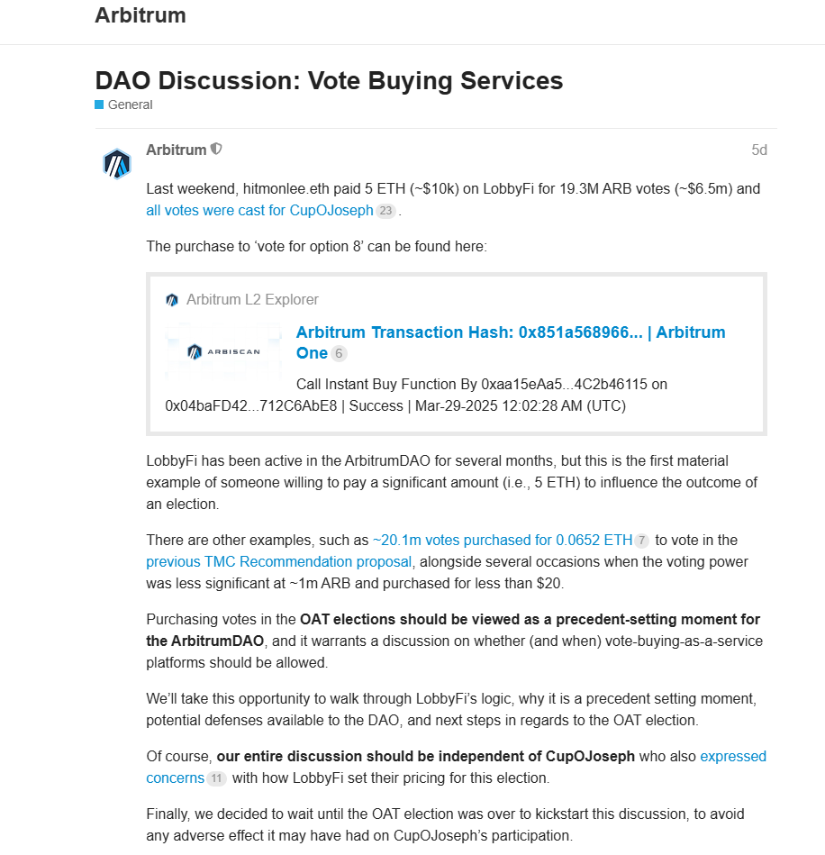 5 ETH 撬动 650 万美元投票权,Arbitrum 选举风波揭开 DAO 治理的“潘多拉魔盒”