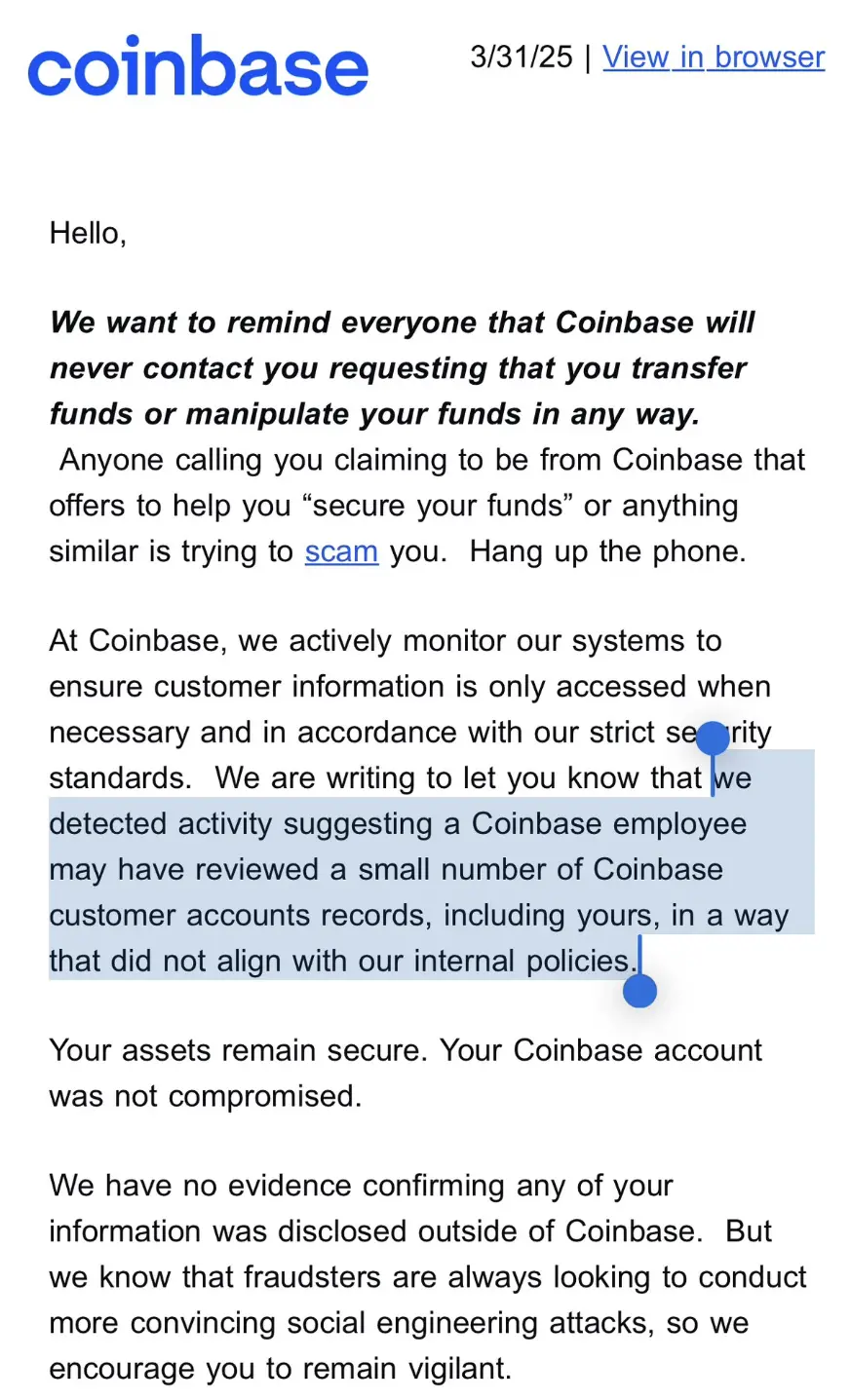 一年损失 3 亿美元,Coinbase 用户频遭精准诈骗,背后竟藏“内鬼”泄露信息?