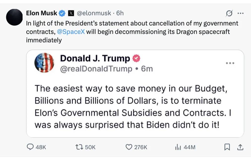 马斯克特朗普四天撕破脸，特斯拉血亏 1 万亿